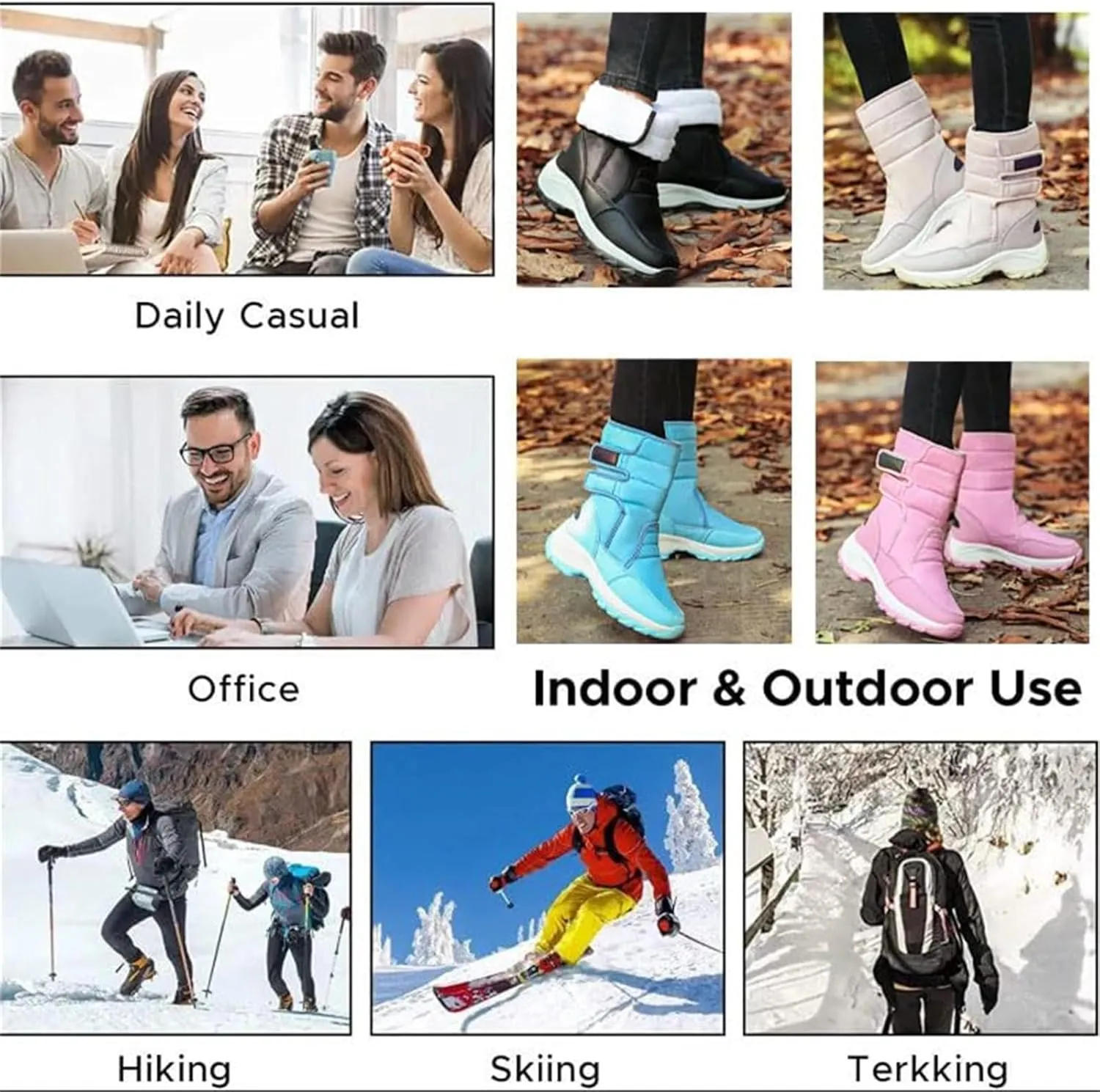 HINDOLA Women Warm Winter Snow Boots Waterproof Outdoor Fleece Fur Lined Shoes Cold-Resistant Mid-Calf Boots Non Slip Hiking Sneaker Booties