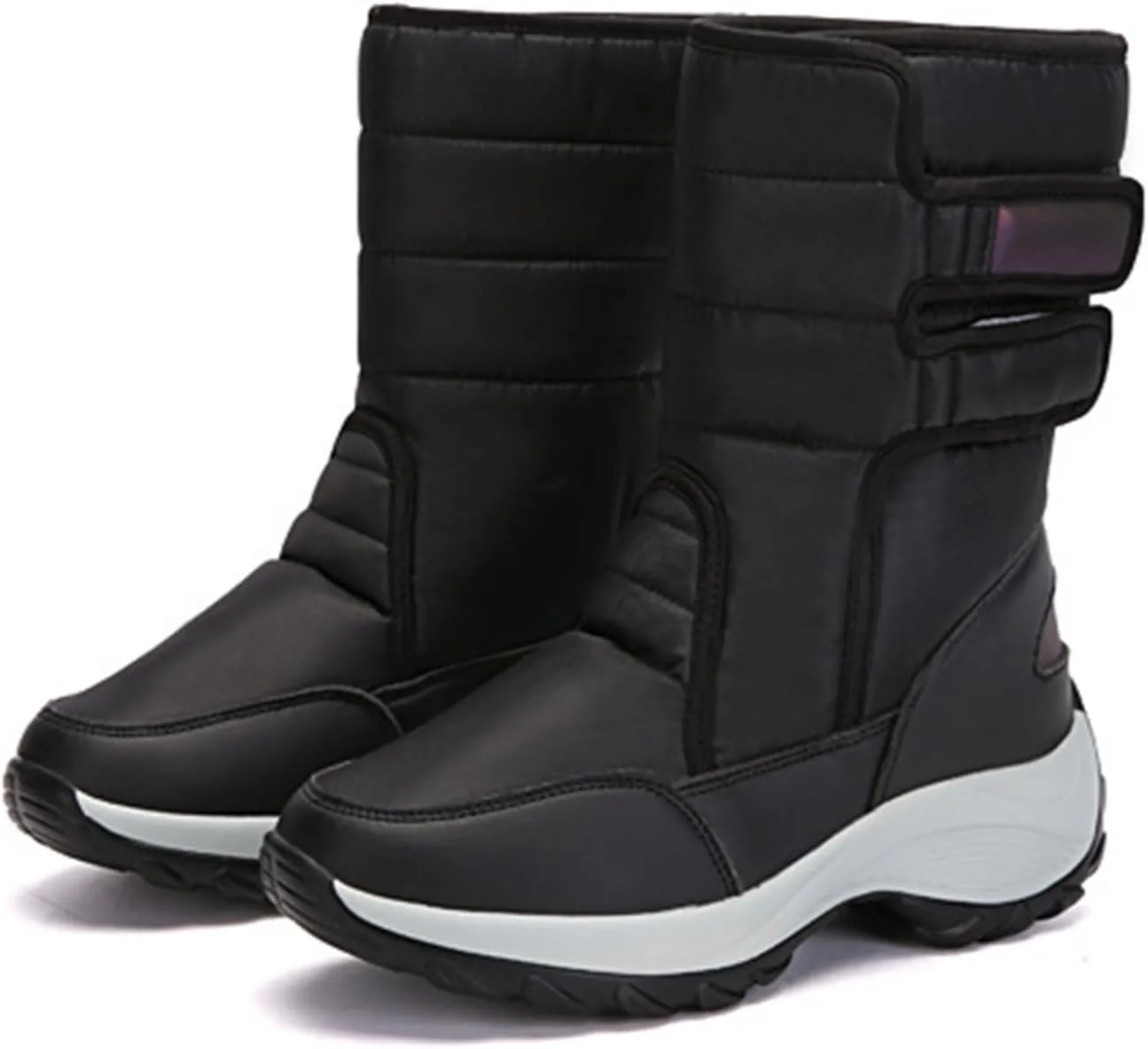 HINDOLA Women Warm Winter Snow Boots Waterproof Outdoor Fleece Fur Lined Shoes Cold-Resistant Mid-Calf Boots Non Slip Hiking Sneaker Booties