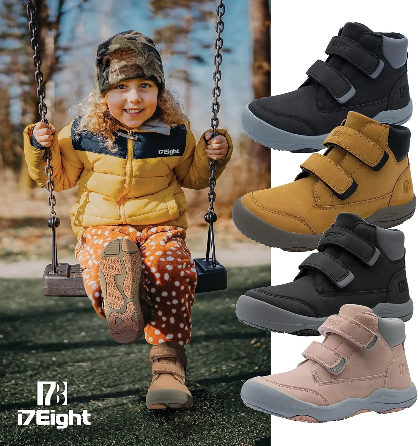 i78 78 Kids Boys Hiking Shoes Chelsea Mid Ankle Boots For Outdoor Trekking Walking Synthetic Non-Slip Lightweight