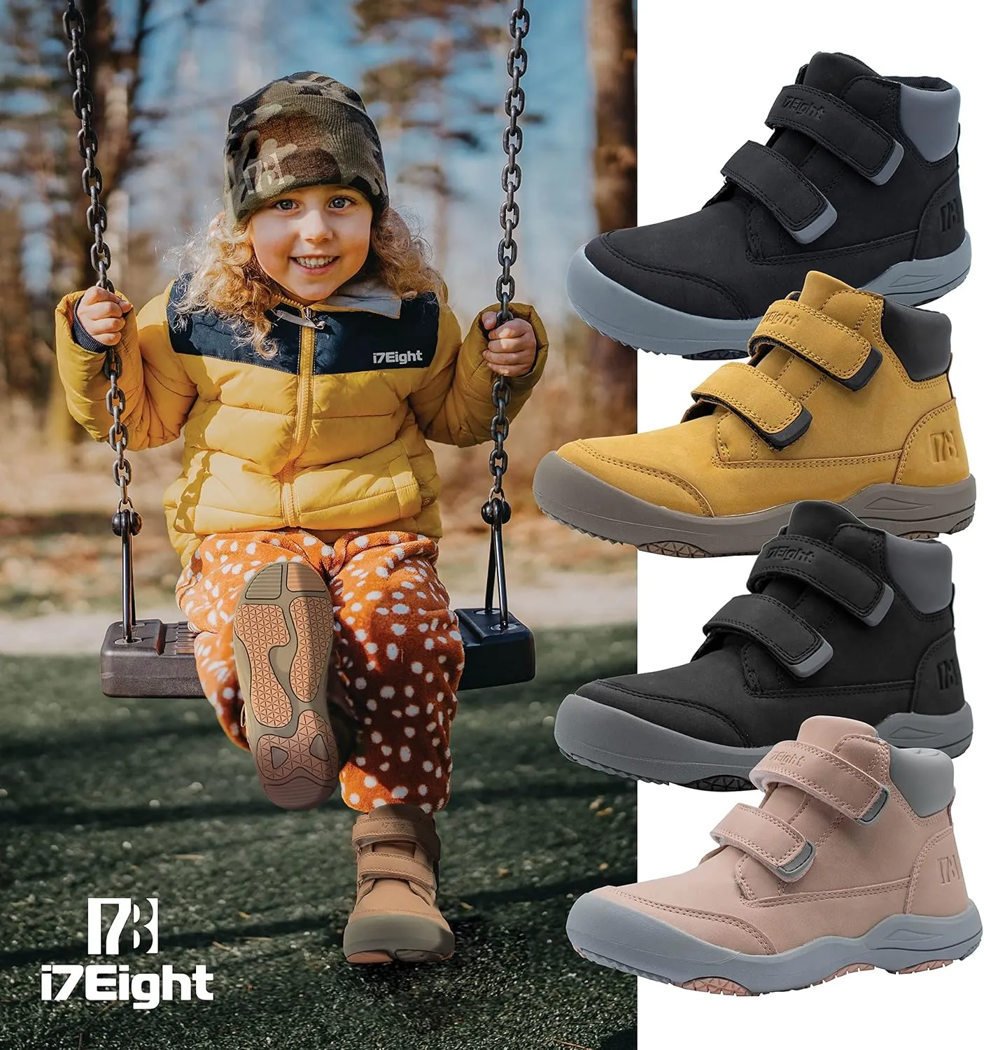 i78 78 Kids Boys Hiking Shoes Chelsea Mid Ankle Boots For Outdoor Trekking Walking Synthetic Non-Slip Lightweight