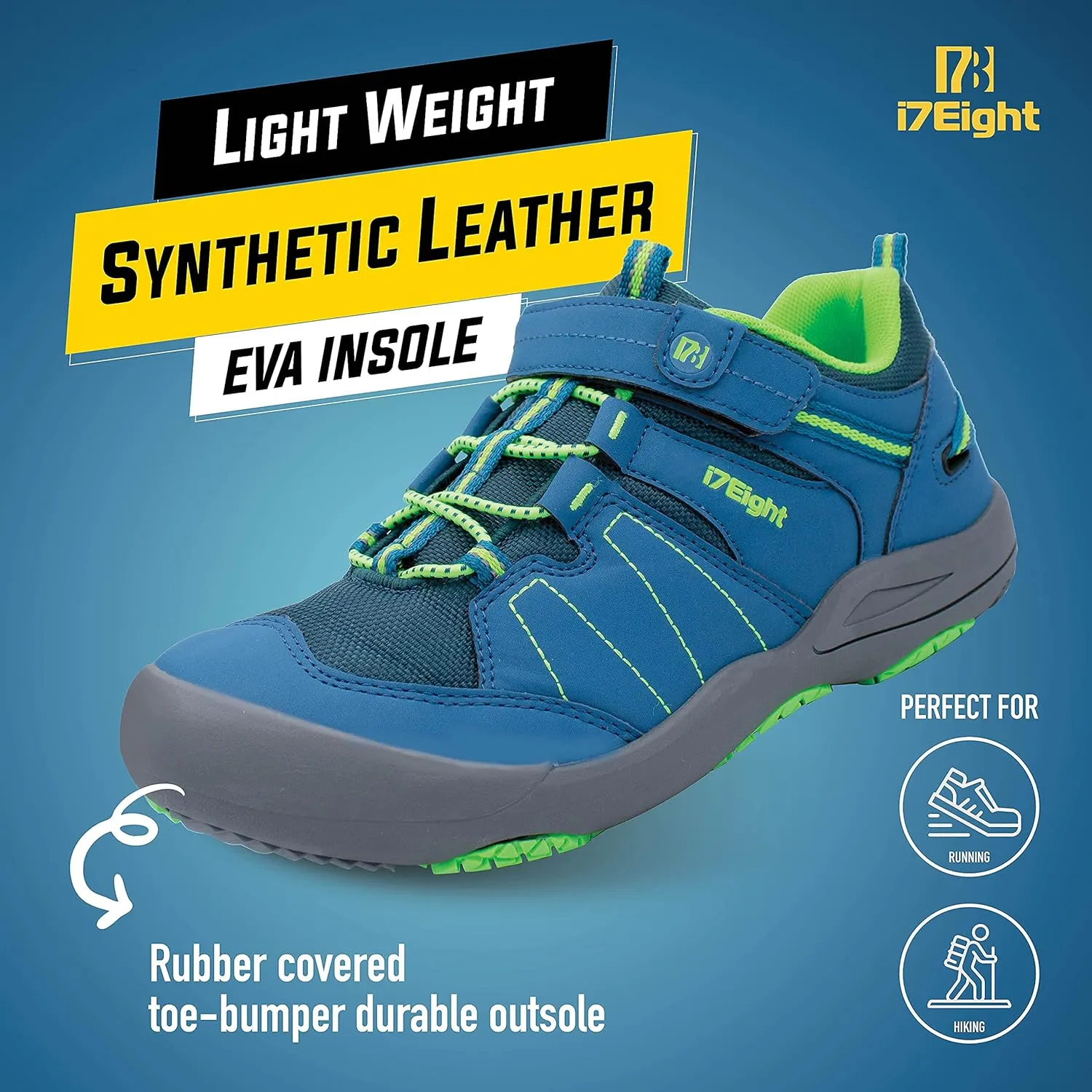 i78 Low Top Kids Boys Sports Hiking Shoes Breathable Synthetic Leather Sneakers Non-Slip Lightweight for Outdoor Running Trekking Trail Walking