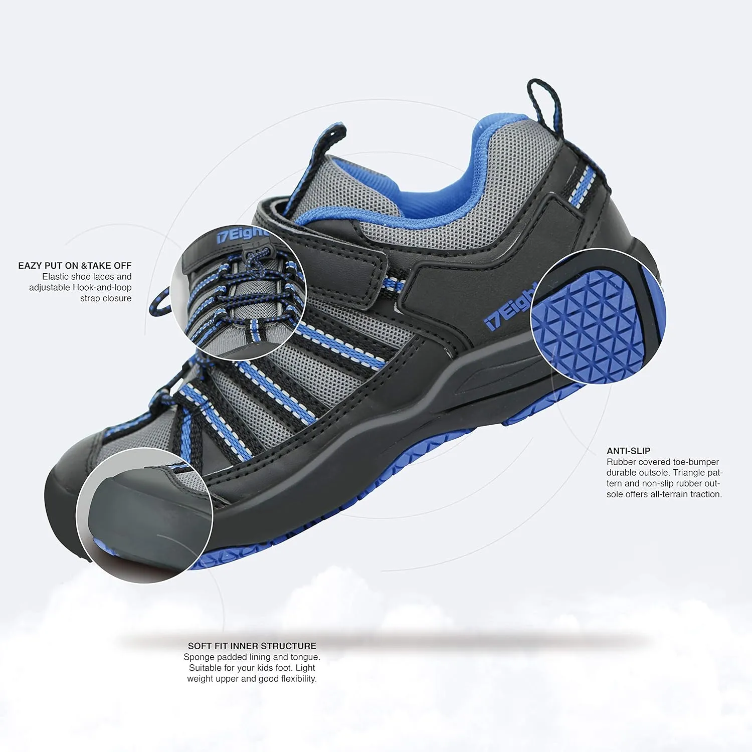 i78 Low Top Kids Boys Sports Hiking Shoes Breathable Synthetic Leather Sneakers Non-Slip Lightweight for Outdoor Running Trekking Trail Walking