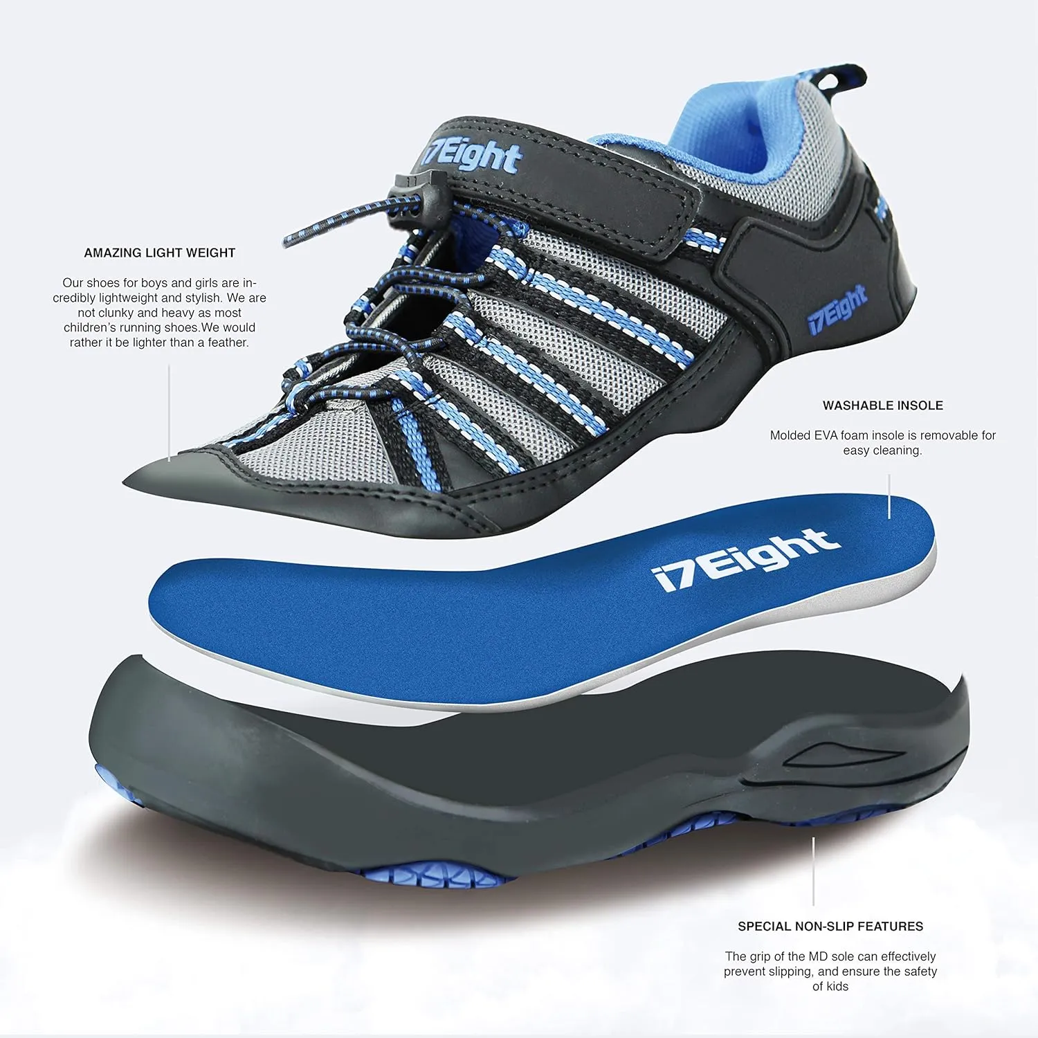 i78 Low Top Kids Boys Sports Hiking Shoes Breathable Synthetic Leather Sneakers Non-Slip Lightweight for Outdoor Running Trekking Trail Walking
