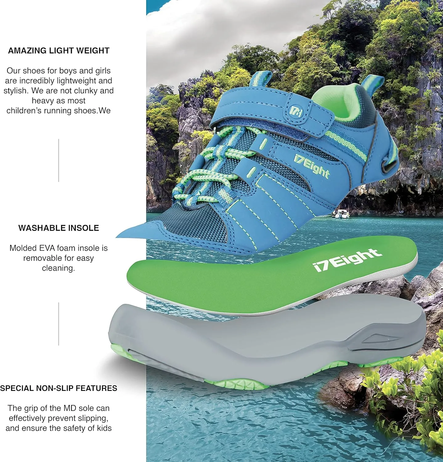 i78 Low Top Kids Boys Sports Hiking Shoes Breathable Synthetic Leather Sneakers Non-Slip Lightweight for Outdoor Running Trekking Trail Walking