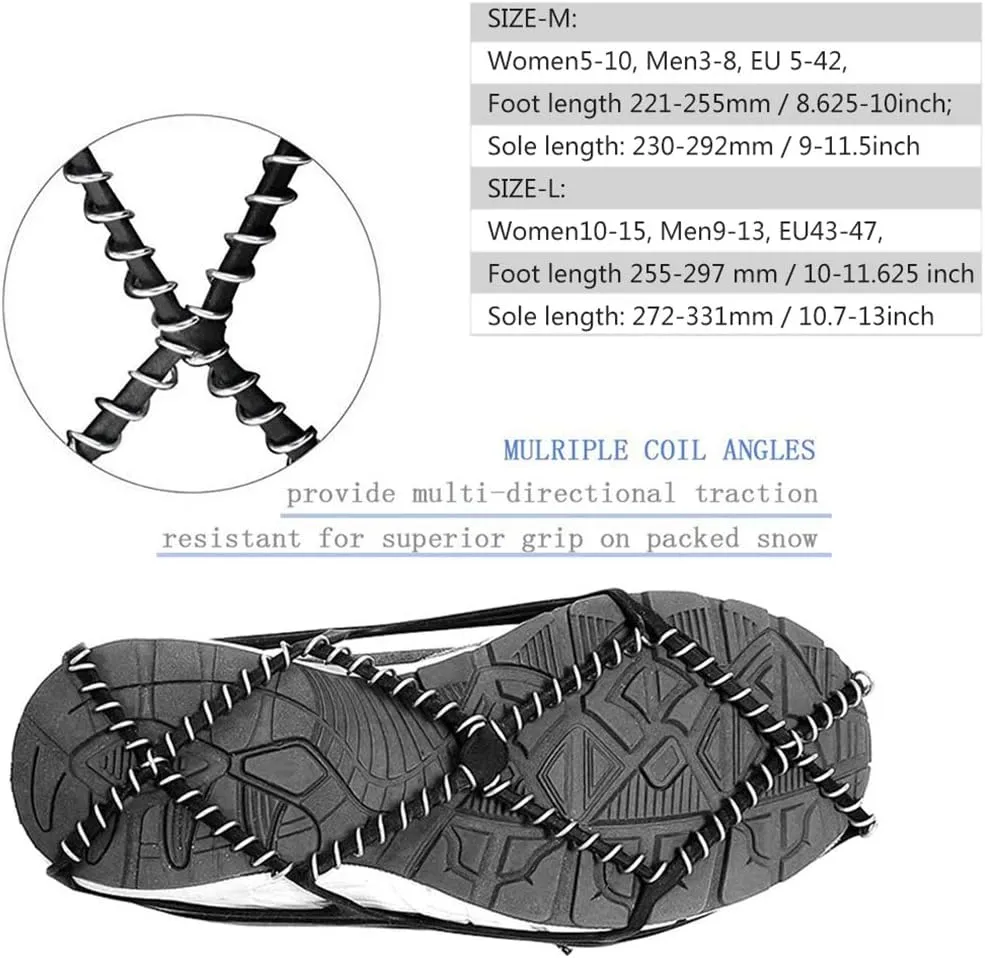 Ice Cleats, Highly elastic Traction Cleats Grippers with tape Straps and Storage Bag, Anti Slip Walk Traction Cleats for Hiking Walking on Snow and Ice