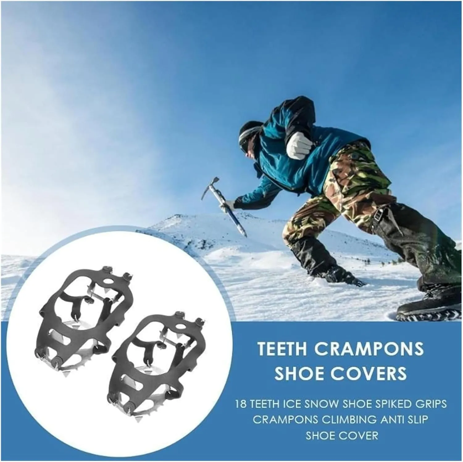 Ice Snow Grips Ice Cleats 18 Teeth Fishing Snow Shoe Spiked Grips Cleats Crampons Winter Climbing Camping Anti Slip Hiking Snowshoes Shoe Cover