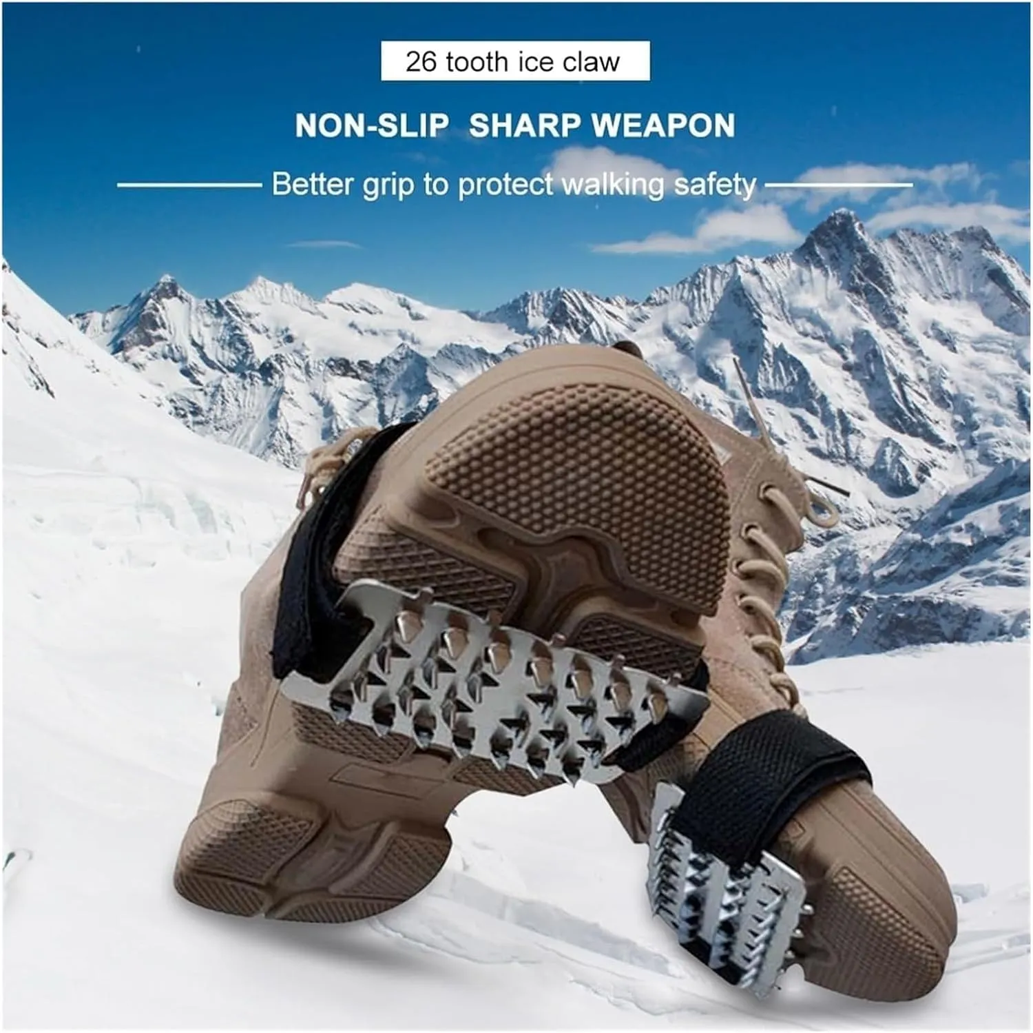 Ice Snow Grips Ice Cleats 26 Teeth Snow Ice Universal Outdoor Climbing Shoes Spikes Cleats Anti Slip Crampons Winter Fishing Hiking Anti Slip Shoes Cover