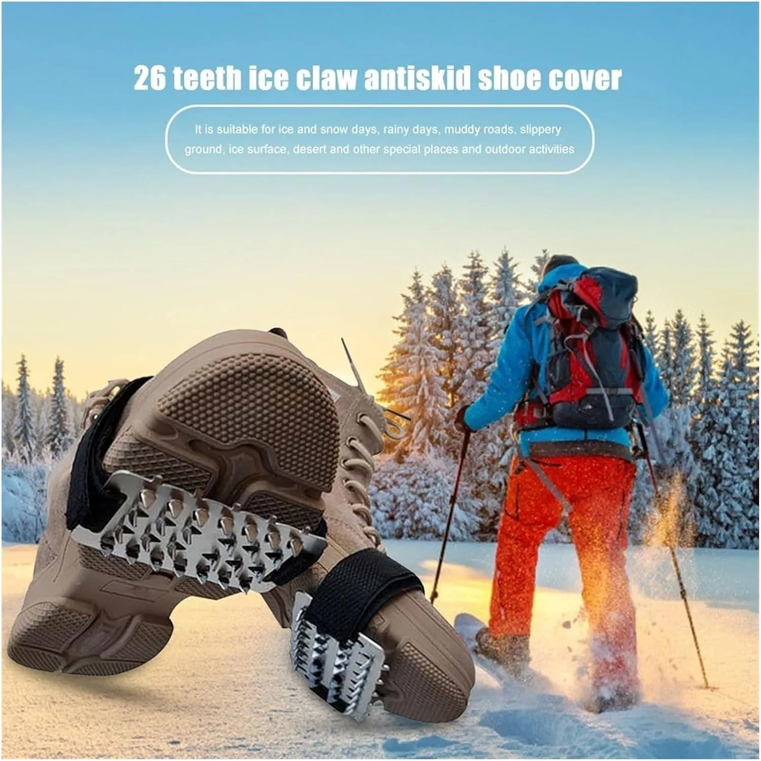 Ice Snow Grips Ice Cleats 26 Teeth Snow Ice Universal Outdoor Climbing Shoes Spikes Cleats Anti Slip Crampons Winter Fishing Hiking Anti Slip Shoes Cover