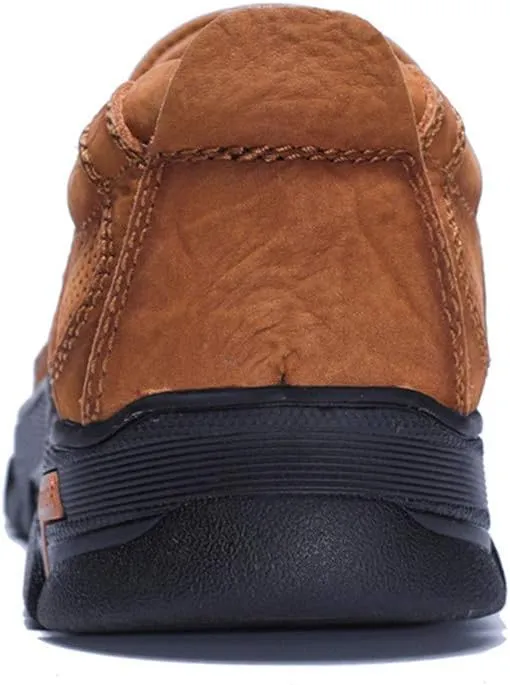 JOYVIP Mens Breathable Walking Loafers Leather Slip-on Hiking Shoes