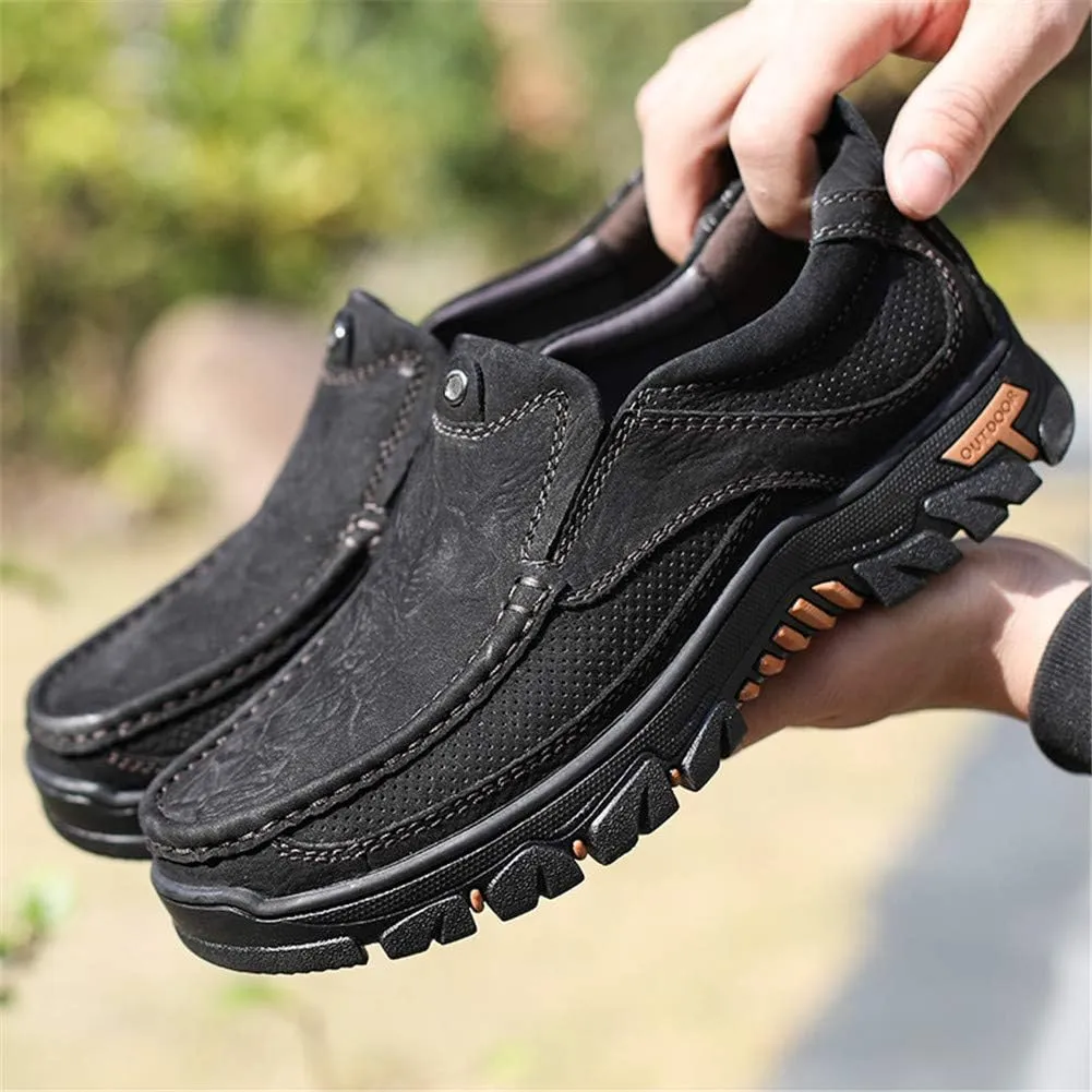 JOYVIP Mens Breathable Walking Loafers Leather Slip-on Hiking Shoes