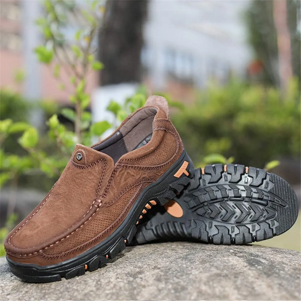 JOYVIP Mens Breathable Walking Loafers Leather Slip-on Hiking Shoes