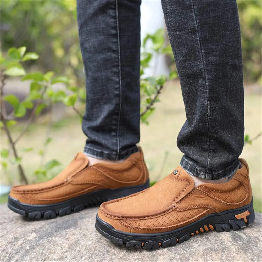 JOYVIP Mens Breathable Walking Loafers Leather Slip-on Hiking Shoes