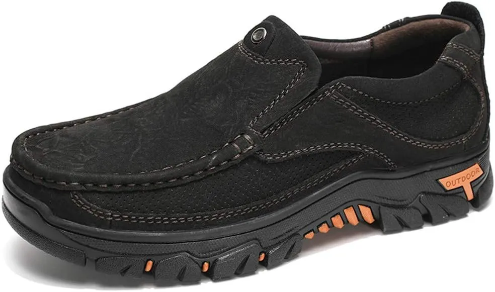 JOYVIP Mens Breathable Walking Loafers Leather Slip-on Hiking Shoes