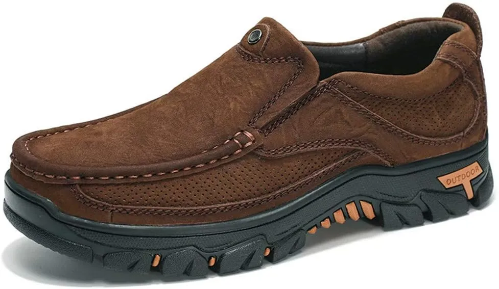 JOYVIP Mens Breathable Walking Loafers Leather Slip-on Hiking Shoes