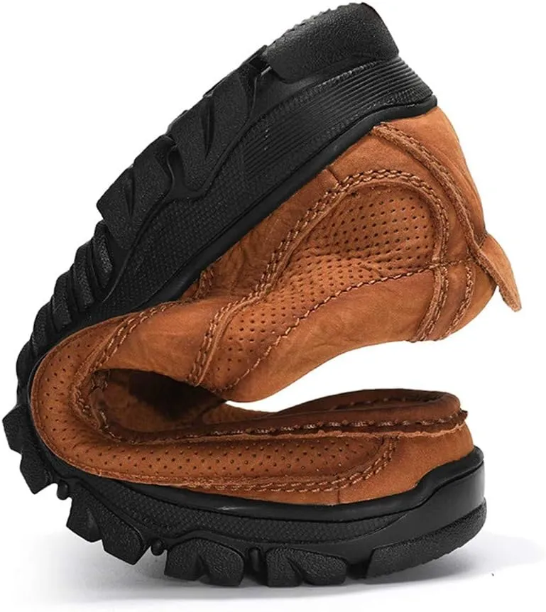 JOYVIP Mens Breathable Walking Loafers Leather Slip-on Hiking Shoes