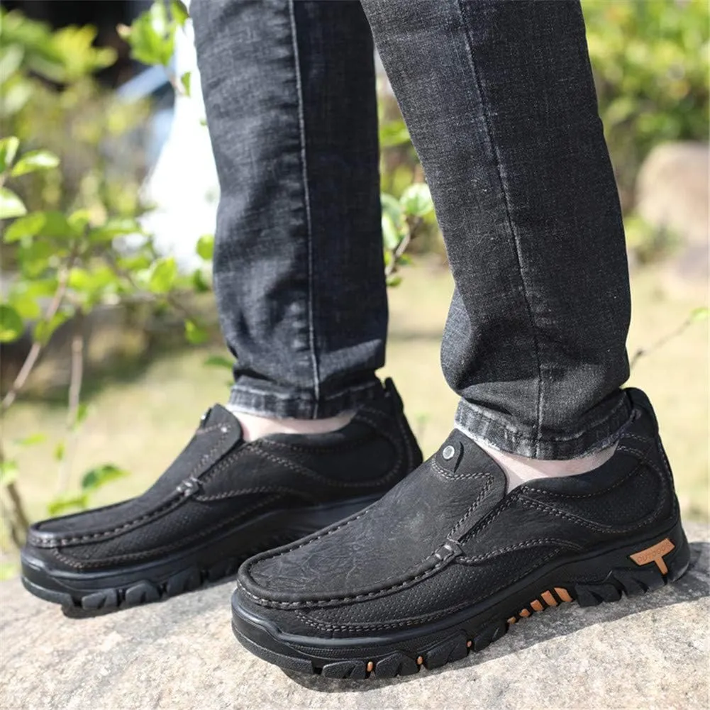 JOYVIP Mens Breathable Walking Loafers Leather Slip-on Hiking Shoes