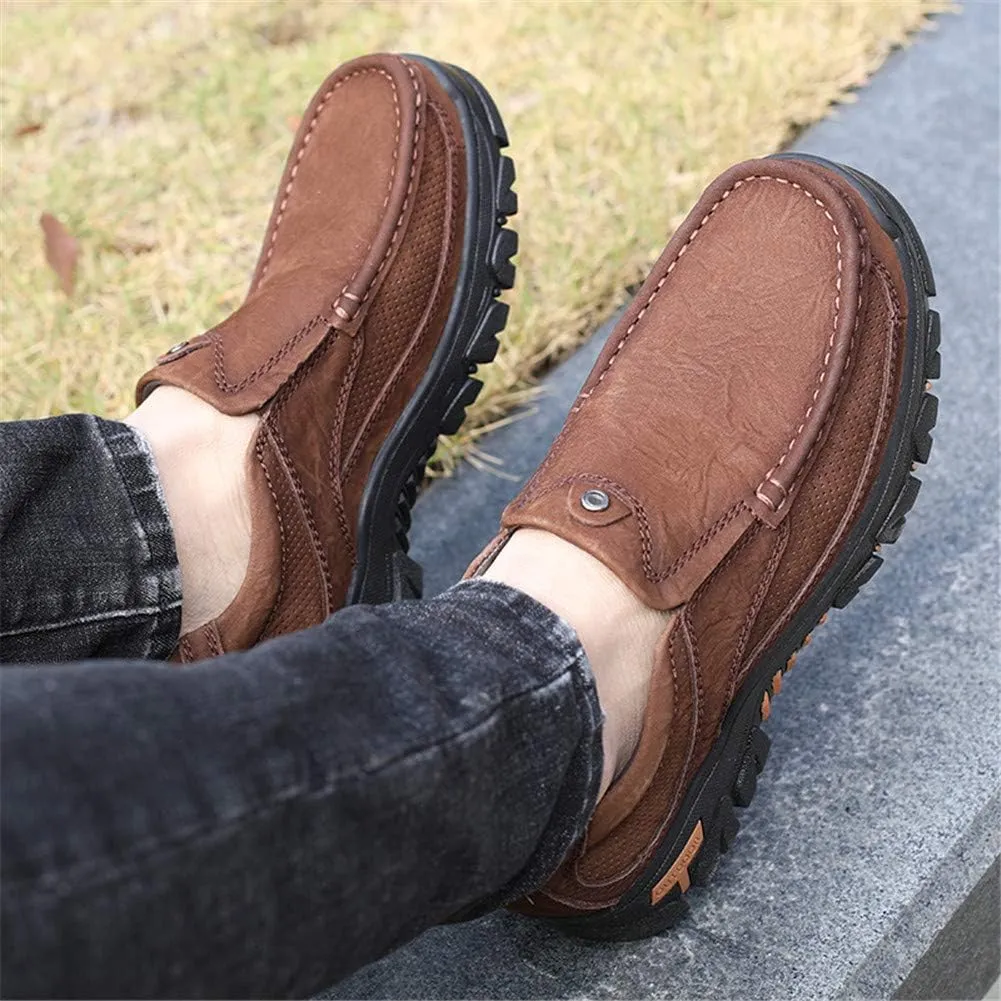 JOYVIP Mens Breathable Walking Loafers Leather Slip-on Hiking Shoes