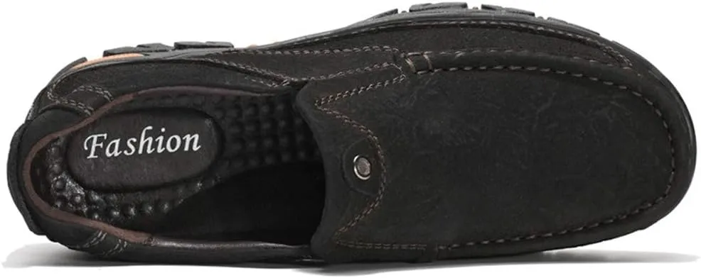JOYVIP Mens Breathable Walking Loafers Leather Slip-on Hiking Shoes