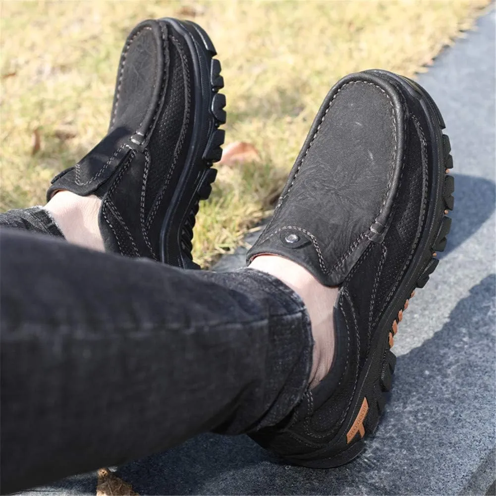 JOYVIP Mens Breathable Walking Loafers Leather Slip-on Hiking Shoes