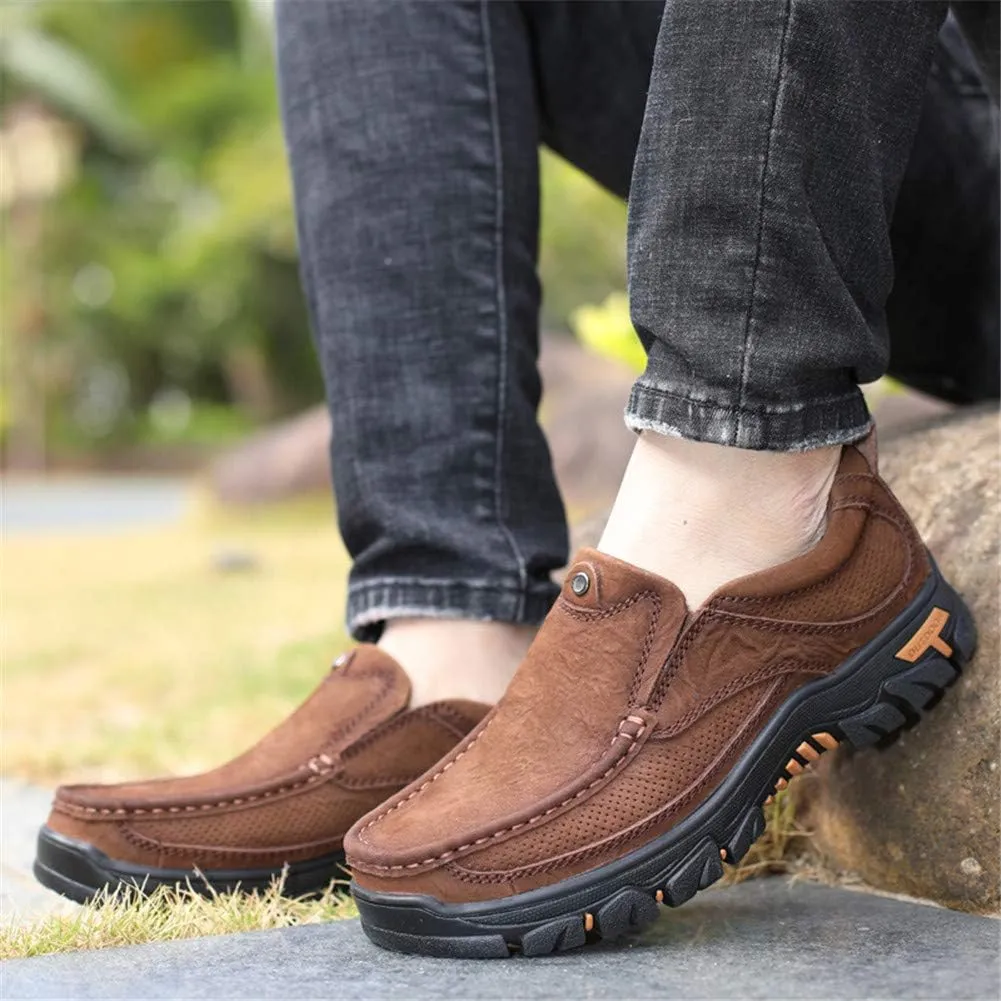 JOYVIP Mens Breathable Walking Loafers Leather Slip-on Hiking Shoes