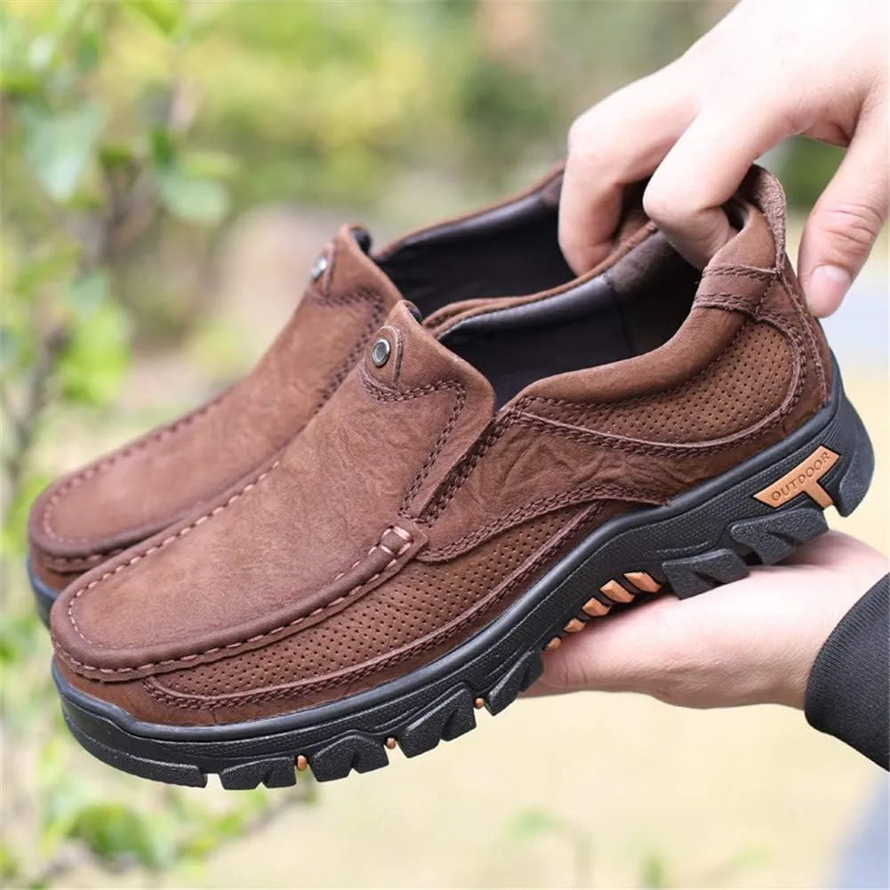 JOYVIP Mens Breathable Walking Loafers Leather Slip-on Hiking Shoes