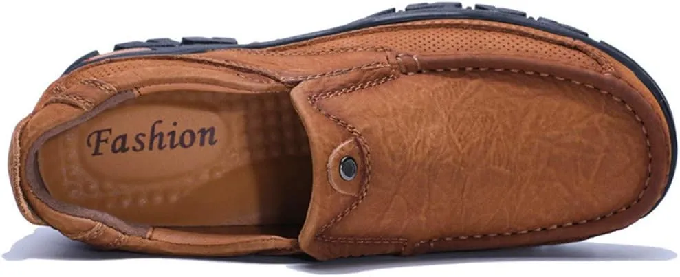 JOYVIP Mens Breathable Walking Loafers Leather Slip-on Hiking Shoes