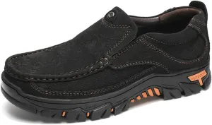 JOYVIP Mens Breathable Walking Loafers Leather Slip-on Hiking Shoes