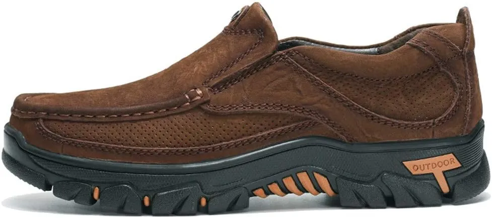 JOYVIP Mens Breathable Walking Loafers Leather Slip-on Hiking Shoes