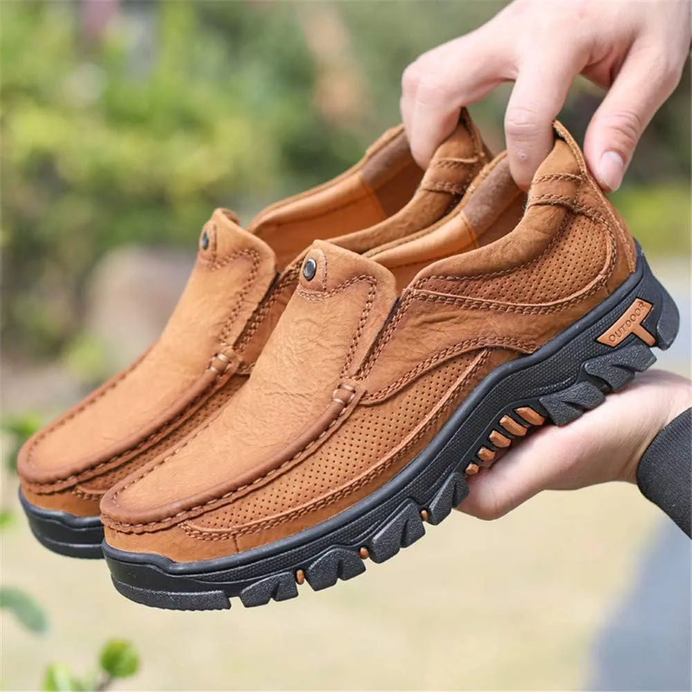 JOYVIP Mens Breathable Walking Loafers Leather Slip-on Hiking Shoes