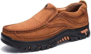 JOYVIP Mens Breathable Walking Loafers Leather Slip-on Hiking Shoes