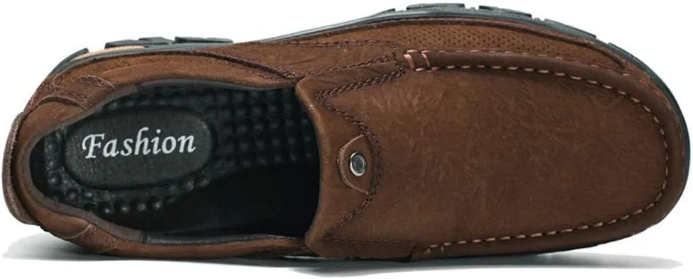 JOYVIP Mens Breathable Walking Loafers Leather Slip-on Hiking Shoes