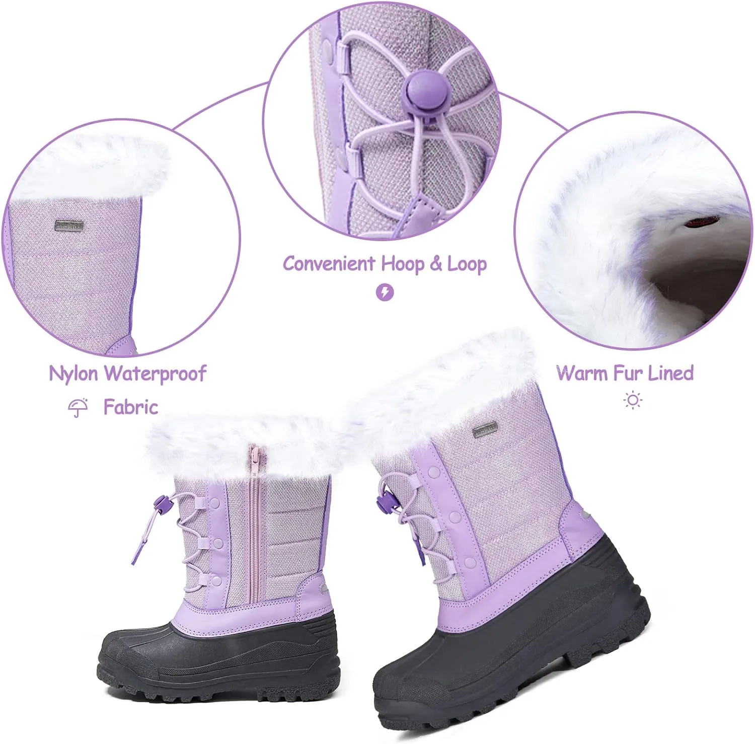 K KomForme Boys & Girls Snow Boots Insulated Fur Lined Warm Anti-Slip Waterproof Winter Boot (Toddler/Little Kid/Big Kid)