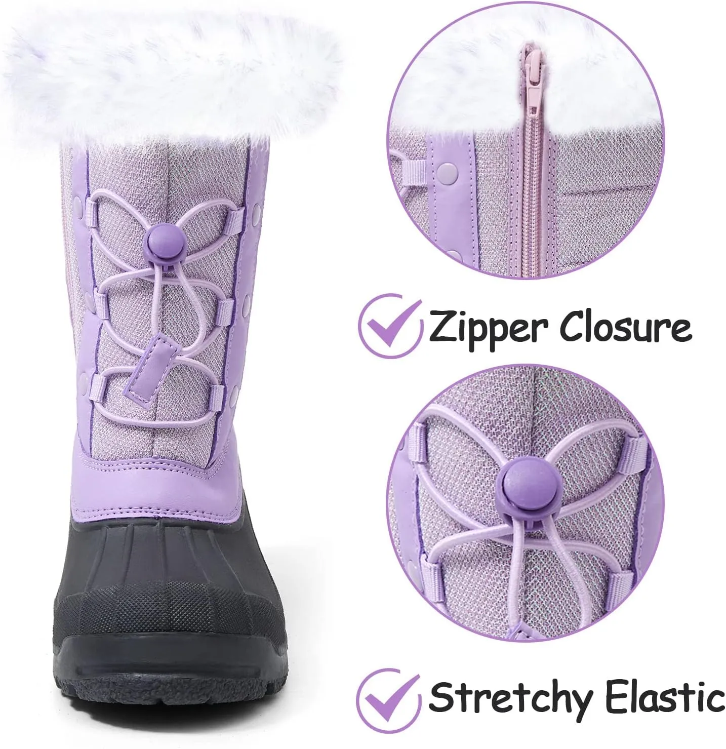 K KomForme Boys & Girls Snow Boots Insulated Fur Lined Warm Anti-Slip Waterproof Winter Boot (Toddler/Little Kid/Big Kid)