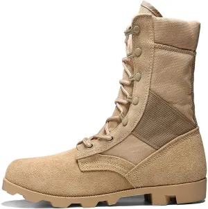 KEHAIOO Men Ultralight Army Boots, Hight Cut Military Shoes, Leather Tactical Ankle Jungle Boots, Outdoor Plus Size Army Boots