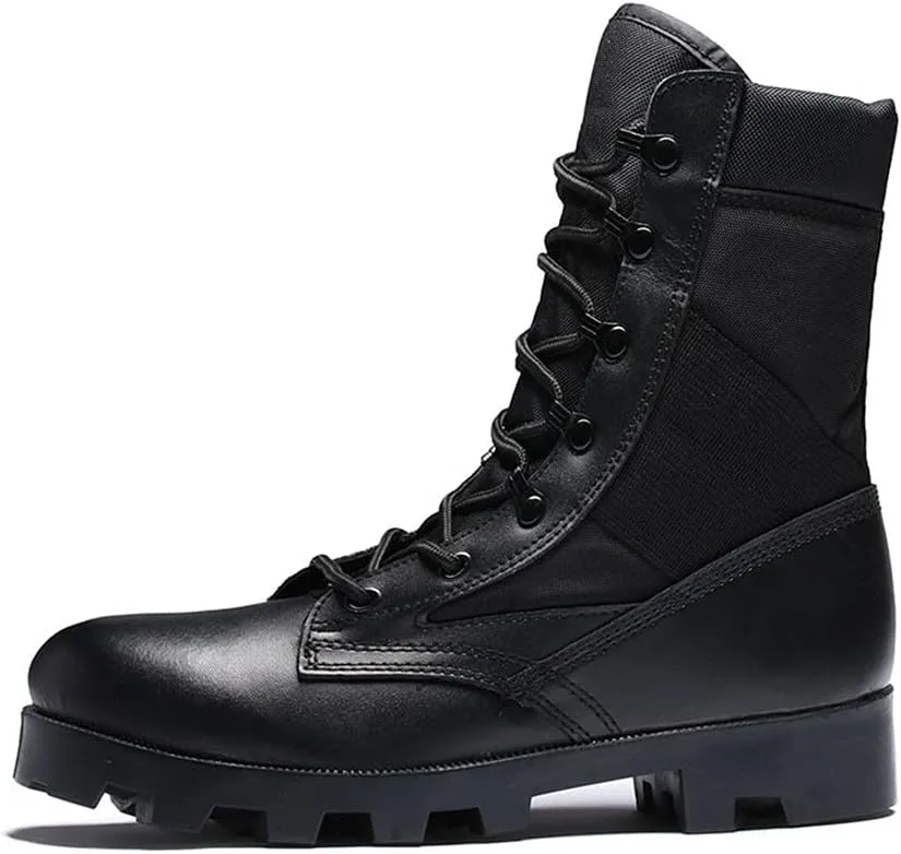 KEHAIOO Men Ultralight Army Boots, Hight Cut Military Shoes, Leather Tactical Ankle Jungle Boots, Outdoor Plus Size Army Boots