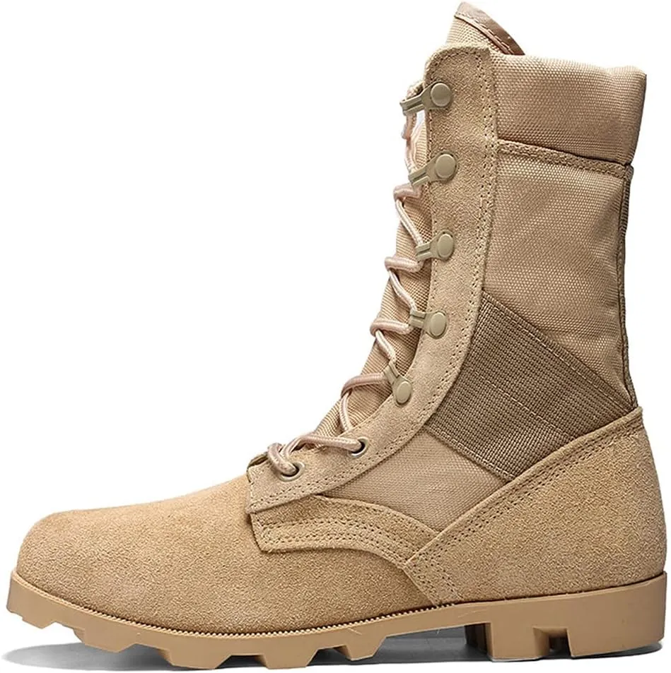KEHAIOO Men Ultralight Army Boots, Hight Cut Military Shoes, Leather Tactical Ankle Jungle Boots, Outdoor Plus Size Army Boots