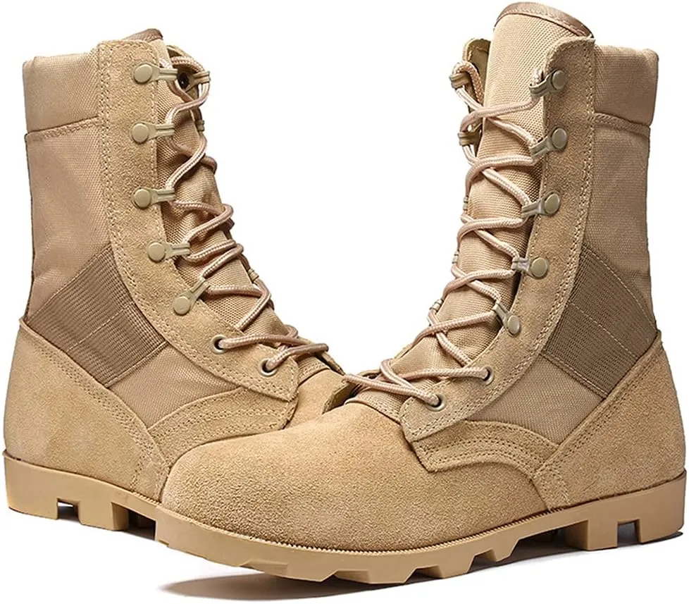 KEHAIOO Men Ultralight Army Boots, Hight Cut Military Shoes, Leather Tactical Ankle Jungle Boots, Outdoor Plus Size Army Boots