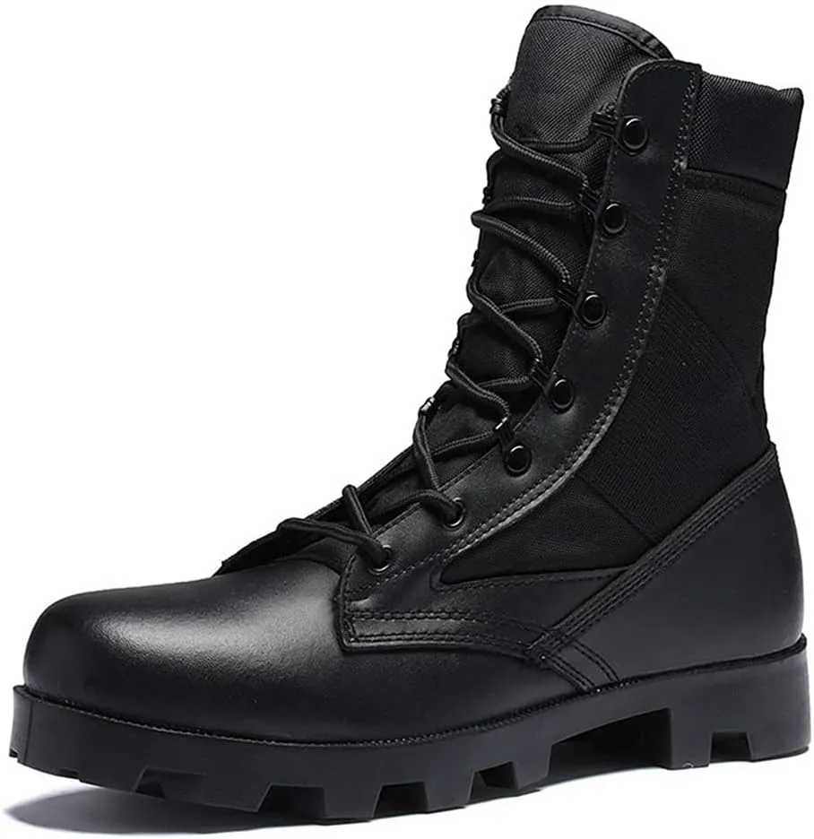KEHAIOO Men Ultralight Army Boots, Hight Cut Military Shoes, Leather Tactical Ankle Jungle Boots, Outdoor Plus Size Army Boots