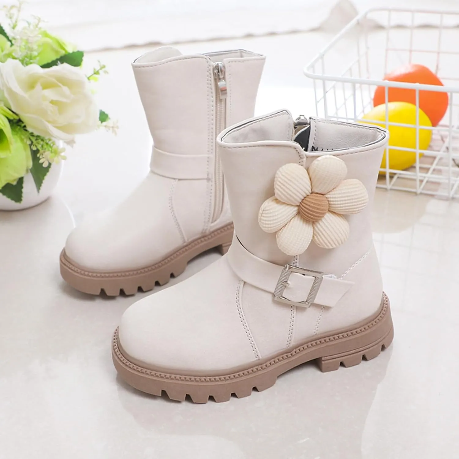 Kids Ankle Boots for Girls Chunky Low Block Heel Short Dress Booties Kids Lightweight Hiking Shoes with Side Zipper