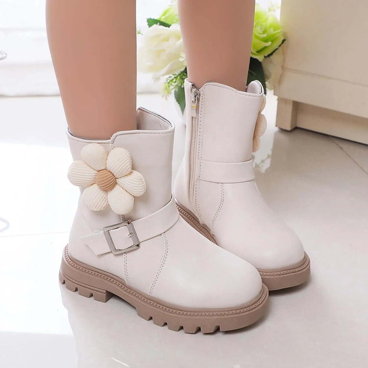 Kids Ankle Boots for Girls Chunky Low Block Heel Short Dress Booties Kids Lightweight Hiking Shoes with Side Zipper