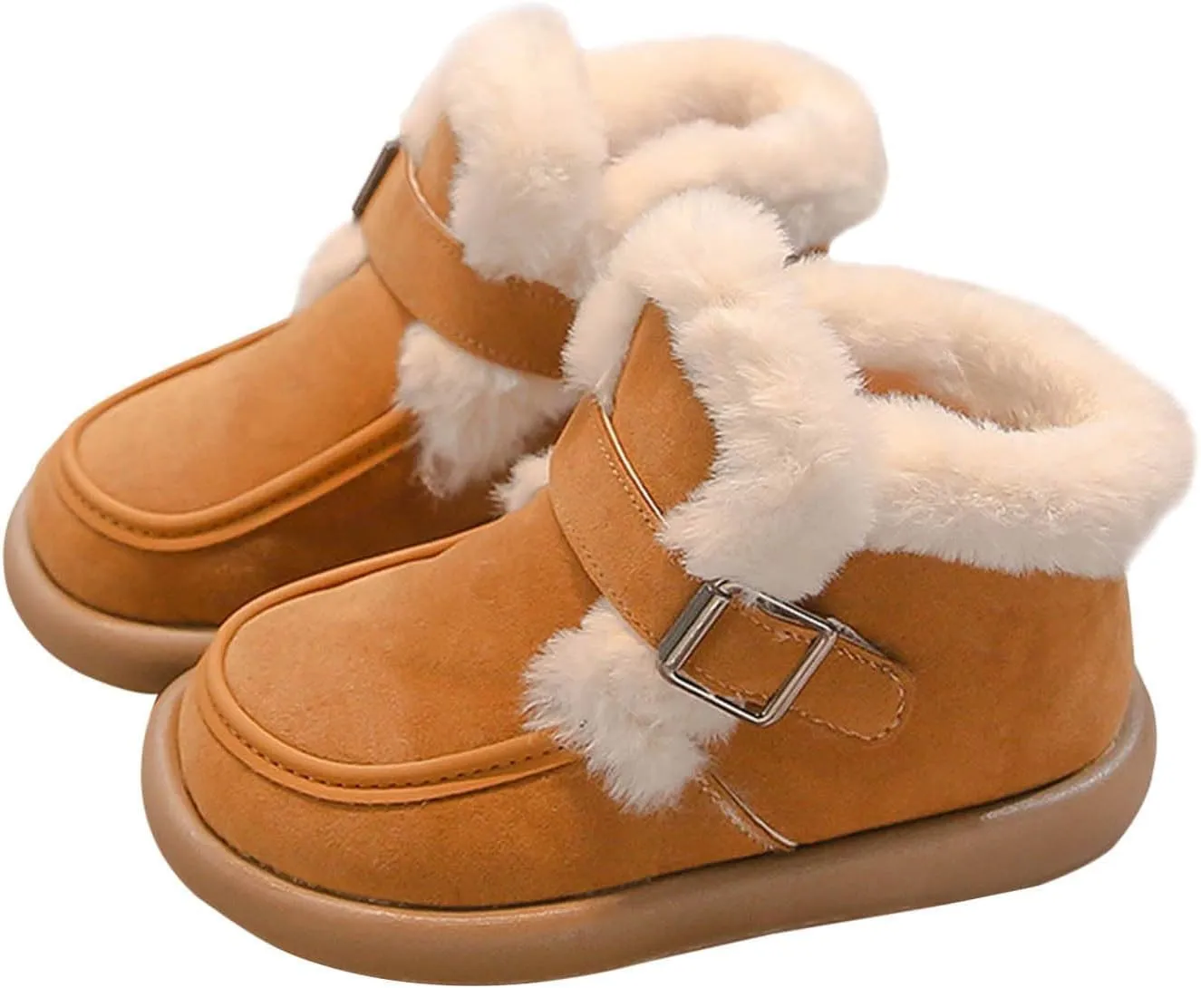 Kids Furry Warm Winter Ankle Boots Boys Girls Cozy Fleece Plush Soft Fuzzy Fr Collar Snow-Proof Platform Shoes