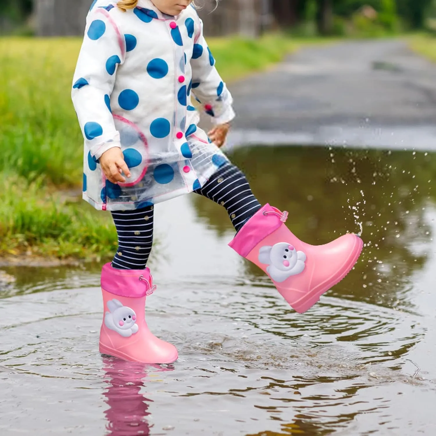Kids Rain Boots for Boys Girls Waterproof Cute Rabbit Rain Shoes Toddler Rain Boots Non Slip Rubber Boots