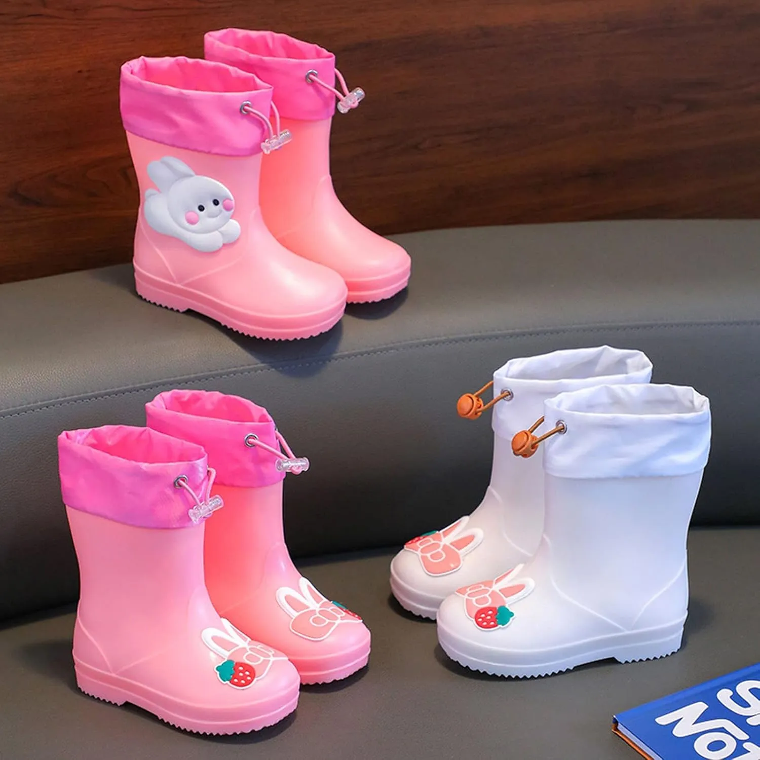 Kids Rain Boots for Boys Girls Waterproof Cute Rabbit Rain Shoes Toddler Rain Boots Non Slip Rubber Boots