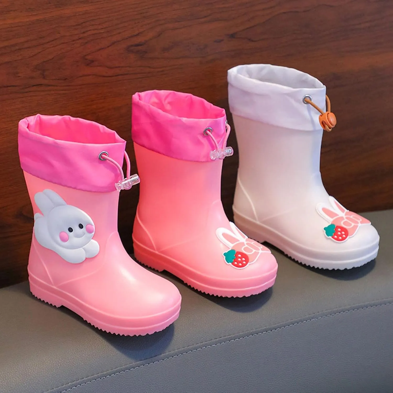 Kids Rain Boots for Boys Girls Waterproof Cute Rabbit Rain Shoes Toddler Rain Boots Non Slip Rubber Boots