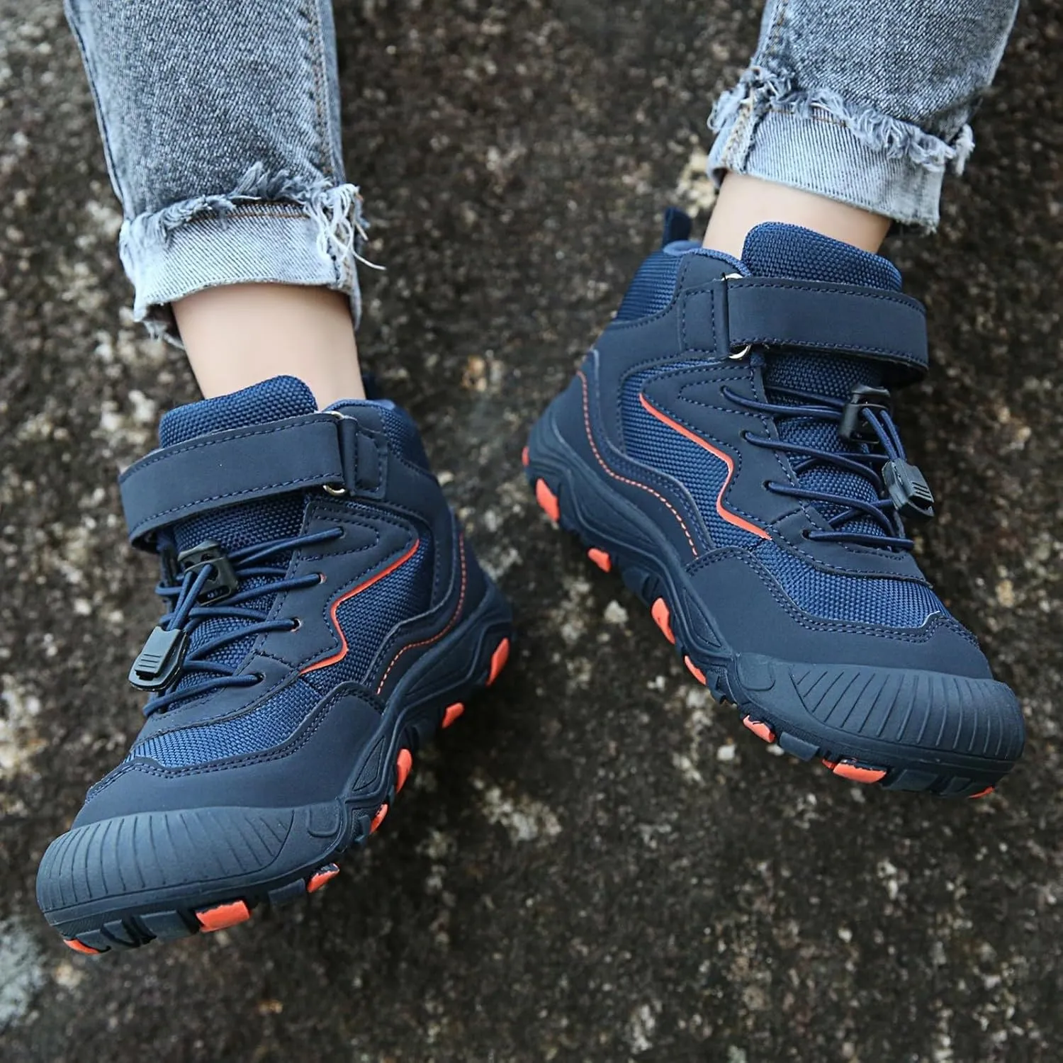 Kids Sports Shoes Boys Girls Adjustable Shoelaces Hiking Shoes Trainers Shoe Toddler Outdoor Anti-Slip Walking Shoes