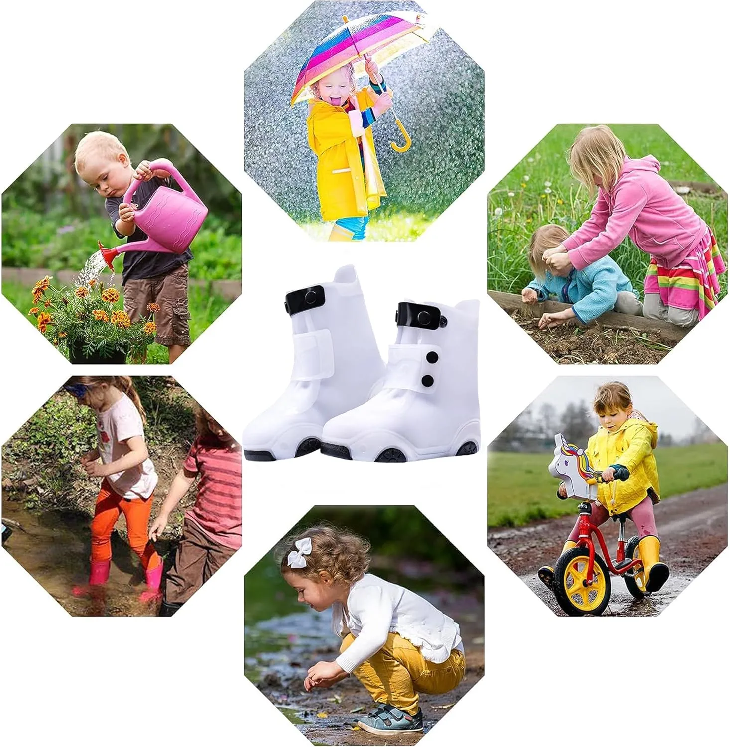 Kids Waterproof Rain Shoe Covers Reusable Foldable Toddler Rain Shoes Washable Silicone Non-Slip Rain Shoe Protectors Durable Children Waterproof Boots for Boys Girls