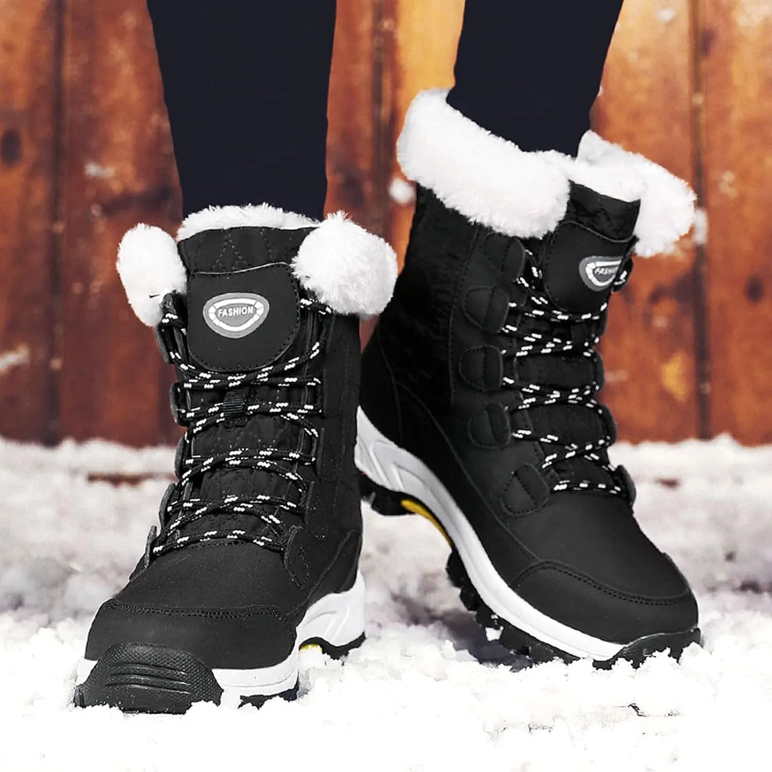 Lace Up Mid Calf Snow Boots for Women Fleece Lined Warm Water Proof Boots Thick Bottom Non Slip Fuzzy Boots