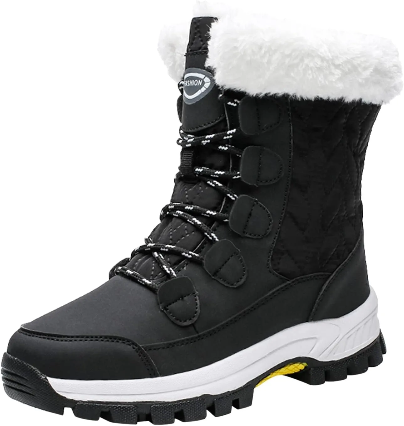 Lace Up Mid Calf Snow Boots for Women Fleece Lined Warm Water Proof Boots Thick Bottom Non Slip Fuzzy Boots