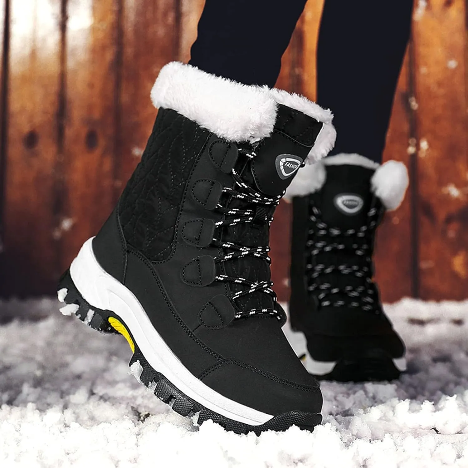 Lace Up Mid Calf Snow Boots for Women Fleece Lined Warm Water Proof Boots Thick Bottom Non Slip Fuzzy Boots