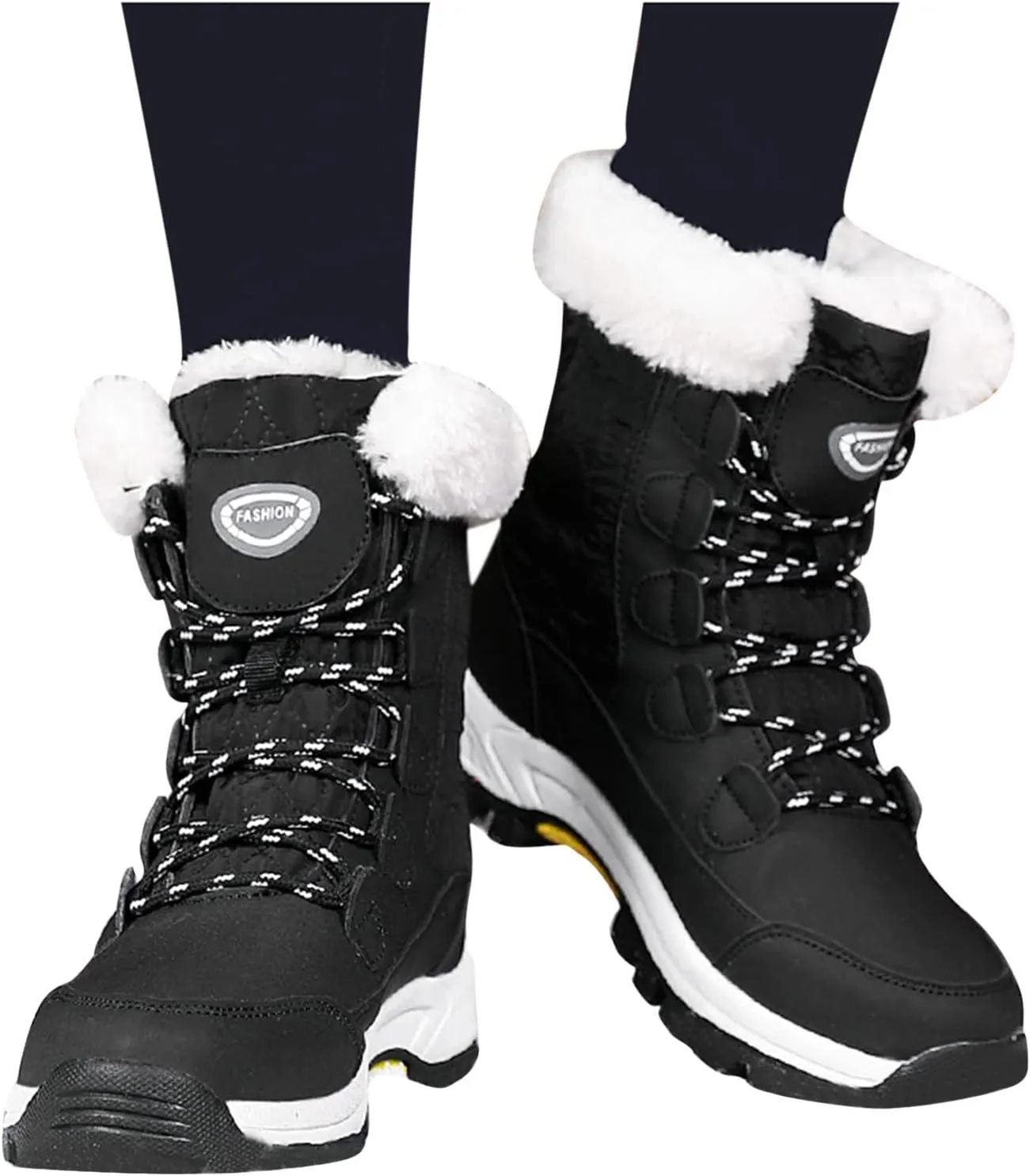 Lace Up Mid Calf Snow Boots for Women Fleece Lined Warm Water Proof Boots Thick Bottom Non Slip Fuzzy Boots